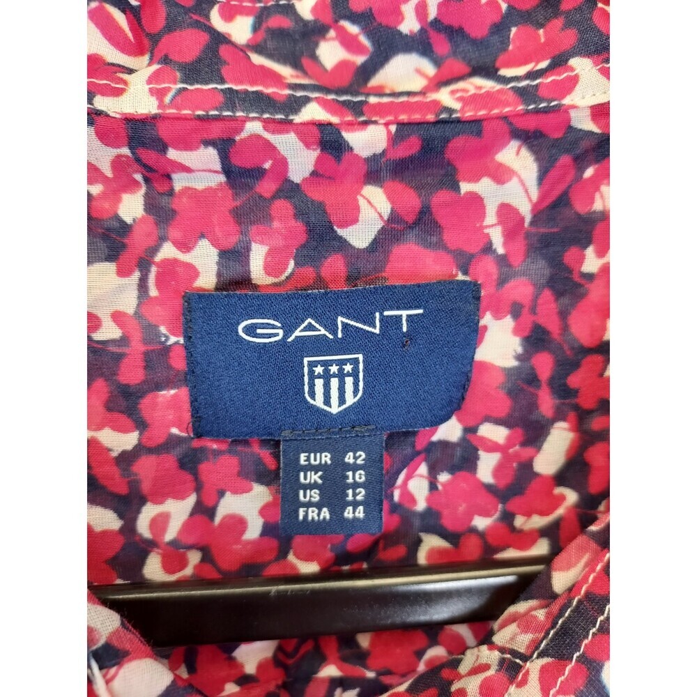 Gant Button Up Shirt Blouse Women's 12 Silk Cotton Pink Floral Collared Preppy - Picture 7 of 15